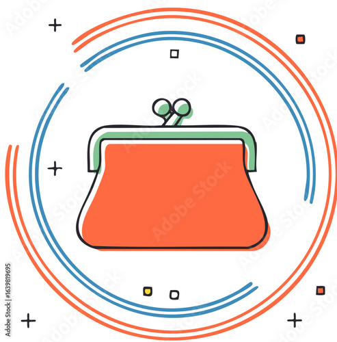 Orange Coin Purse with Clasp and Colorful Accents, Finance and Small Change Symbol