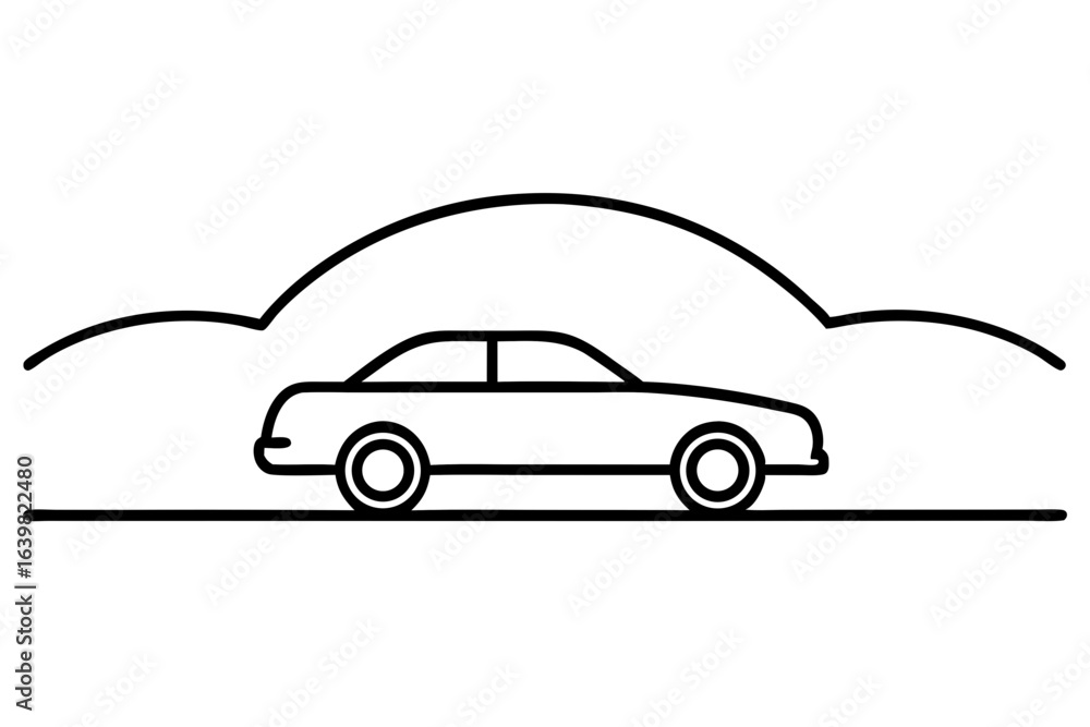 Fototapeta premium Car Driving Into Sunset on Open Road Horizon
