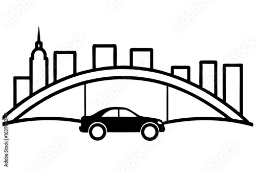Urban Bridge Traffic with City Skyline Vector Illustration