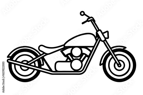 Chopper Motorcycle Line Art with Extended Fork – Vector Illustration