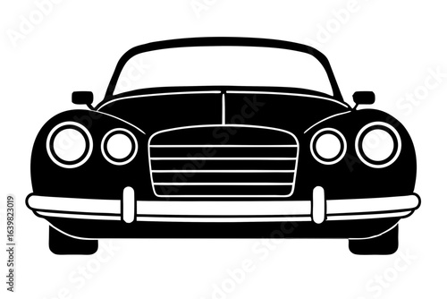 Vintage Classic Car Front View with Chrome Grille – Vector Illustration