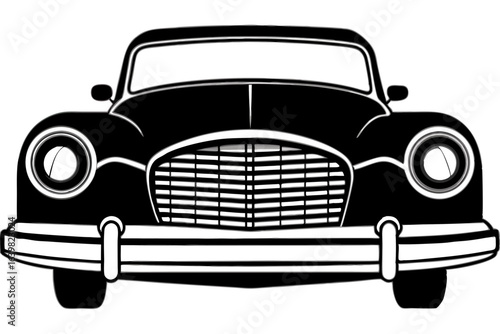 Vintage Classic Car Front View with Chrome Grille – Vector Illustration