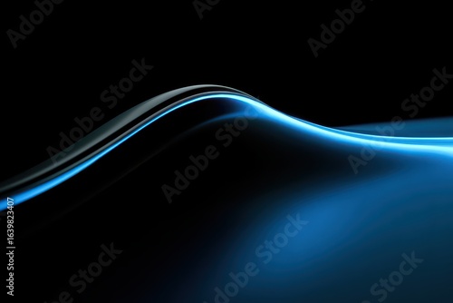 Abstract Blue Wave on Black Background: Glowing, Dynamic Curve Design