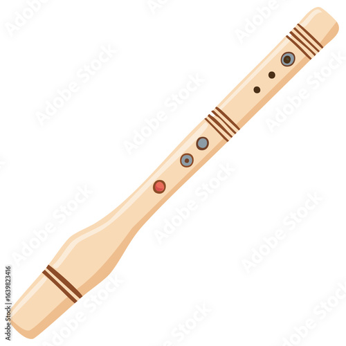 Isolated cartoon woodwind instrument with finger holes for playing traditional melody tunes