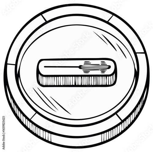 Hand drawn sketch of a round control knob with a slider for adjustment