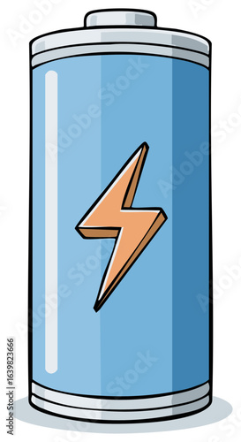 Cartoon Battery with Lightning Bolt Symbol Represents Power and Energy