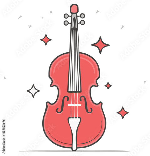 Stylized Red Violin Instrument with Stars, Musical Performance, Classical Music, Orchestral Melody and Artistic Expression