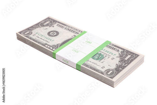 Bundle of one dollar bills isolated on white background