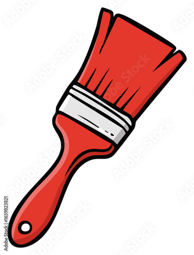 Red Paintbrush with Silver Ferrule and White Bristles Illustration