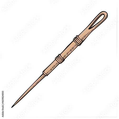 Awl tool for leather crafting. Hand drawn sewing needle for stitching and repairing shoes. Leatherwork and handicraft instruments icon.