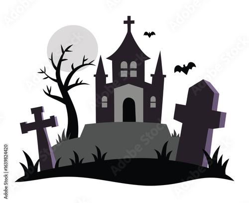 Haunted Graveyard Vector Elements Artwork for Creepy Halloween Decoration