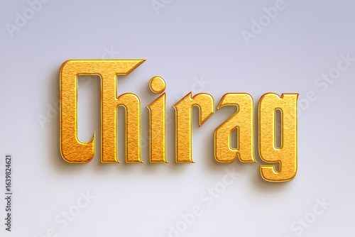 Gold text effect of Hindi name Chirag on light-blue background.