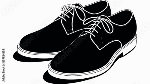 A black and white line art illustration of a pair of formal men's dress shoes.