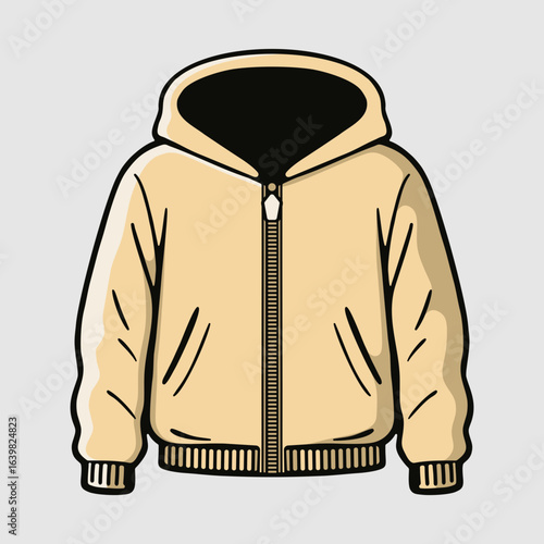 Zip-up hoodie, casual streetwear in neutral tones, comfortable everyday fashion