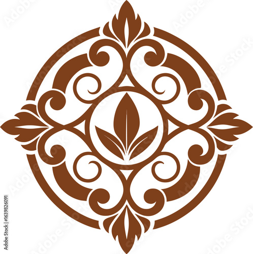 ornate medallion carving symmetrical leaf 