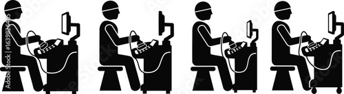  Doctor Using Ultrasound Machine Silhouette Icon Vector Set - Medical Diagnostic Imaging