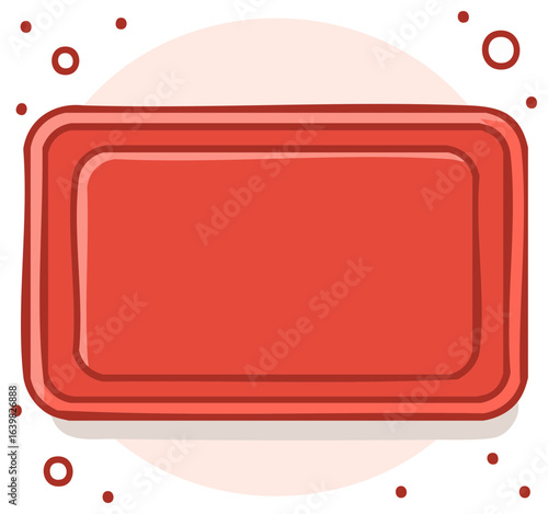 Simple illustration of a red bar of soap with rounded edges and small dots