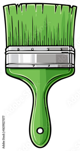 Illustration of a wide green paint brush for painting walls or surfaces