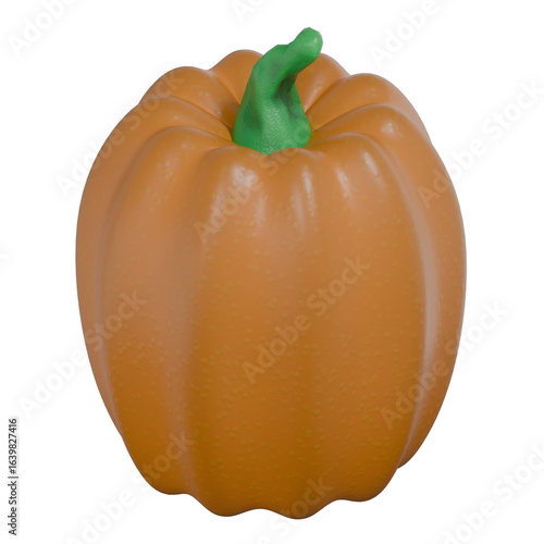 3D Cartoon Pumpkin with Green Stem – Cute Orange Autumn Harvest and Halloween Decoration