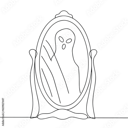 Spooky cursed mirror with a ghostly reflection for halloween night isolated on white background isolated on transparent background