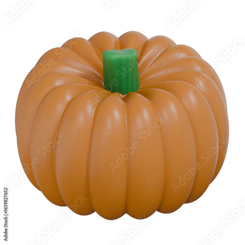3D Cartoon Pumpkin with Green Stem – Cute Orange Autumn Harvest and Halloween Decoration