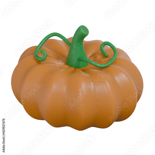 3D Cartoon Pumpkin with Green Stem – Cute Orange Autumn Harvest and Halloween Decoration