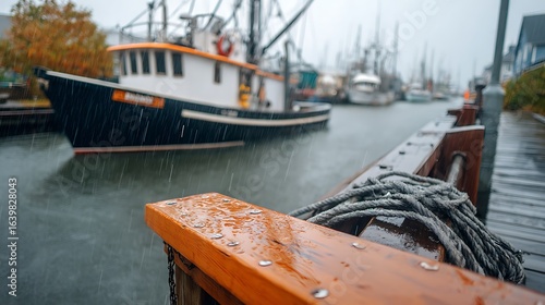 Wallpaper Mural Rainy Day at the Harbor with Boats in a Foggy Atmosphere Torontodigital.ca