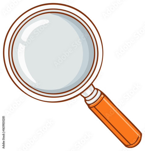 Cartoon Magnifying Glass with Orange Handle Showing Reflection