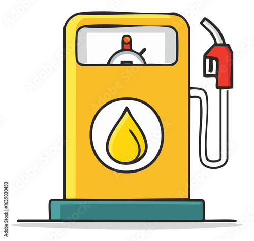 Yellow petrol dispenser with a fuel drop symbol