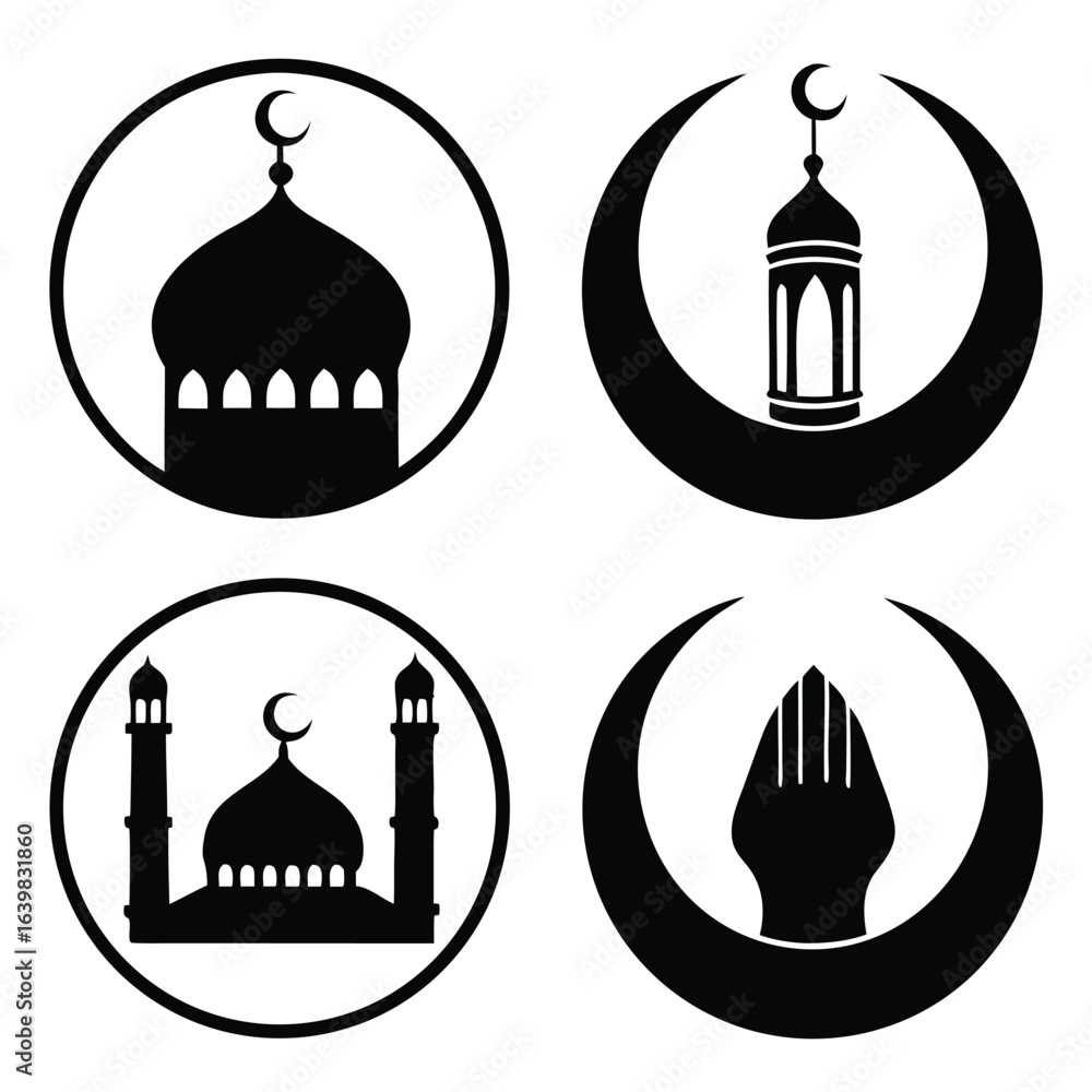 Islamic symbols mosque crescent moon lantern prayer Islamic symbols mosque crescent moon lantern prayer