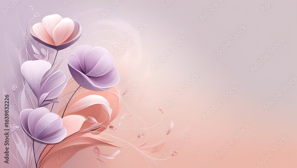 Fototapeta premium Modern abstract flower illustration in gentle lavender and peach hues with smooth blended textures.