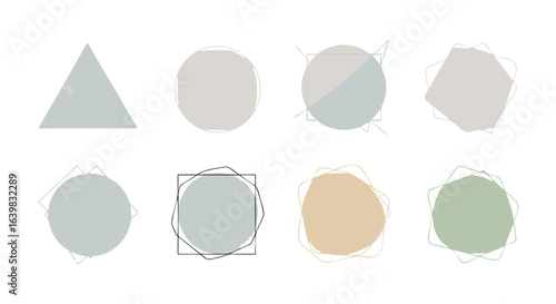 Abstract geometric shapes with varied textures and colors in a minimalistic composition emphasizing design diversity and visual harmony across