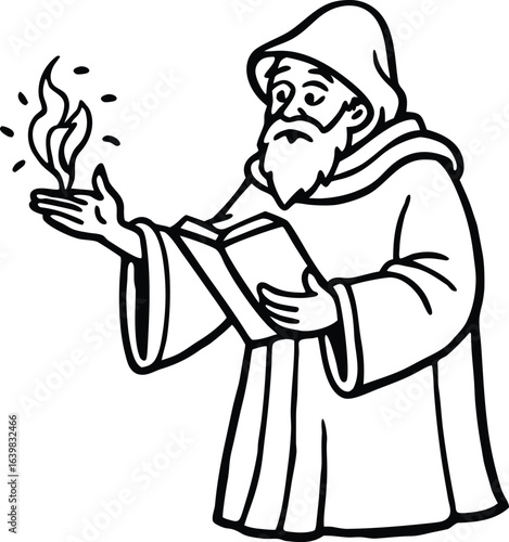 Mysterious wizard conjuring a vibrant magical spell with glowing energy isolated on white background isolated on transparent background