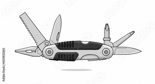 Multifunctional Swiss Army Knife Illustration Showcasing Various Tools and Blades for versatile utility and practical everyday use in compact form
