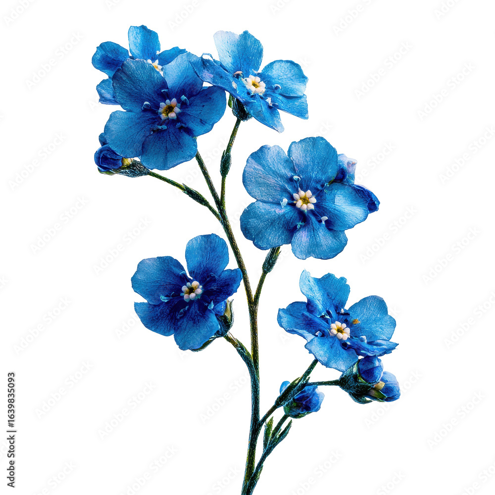 Fototapeta premium Bright blue flowers arranged gracefully on a white background showcasing their delicate beauty in a natural setting