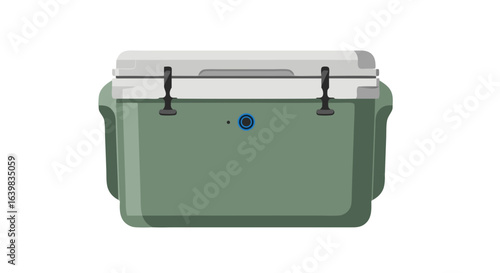 Minimalist Digital Illustration of a Classic Portable Cooler with Simple Color Palette and Subtle Design Details for Freshness and Outdoor Use