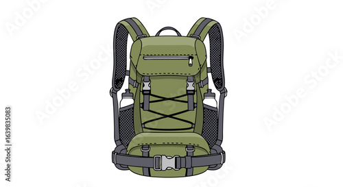 Compact olive green hiking backpack with multiple compartments and adjustable straps suitable for outdoor adventures and travel excursions
