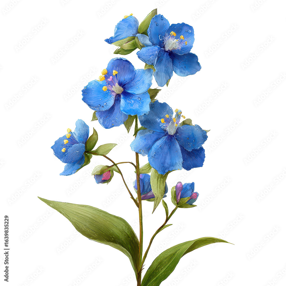 Fototapeta premium Blue spiderwort flowers blossoming in a garden during springtime