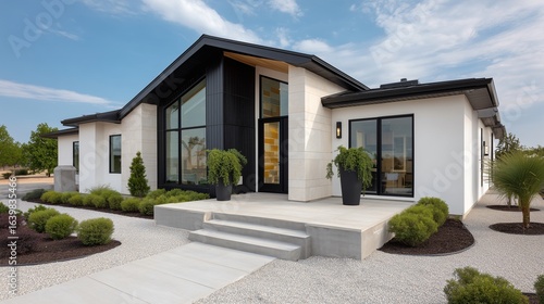 Wallpaper Mural modern house with black windows and doors
a tidy garden, and a clear sky  Torontodigital.ca