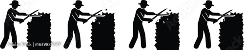 Gardener Trimming a Hedge Silhouette Icon Vector Set - Nature and Landscaping