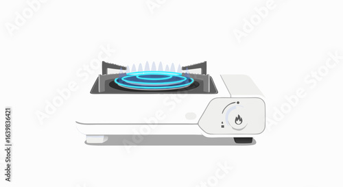Modern gas stove burner with blue flame in a sleek minimalist kitchen design for efficient cooking experience