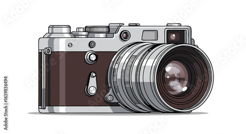 Vintage style single-lens reflex camera with detailed dials and a robust body capturing classic photography equipment in an artistic digital