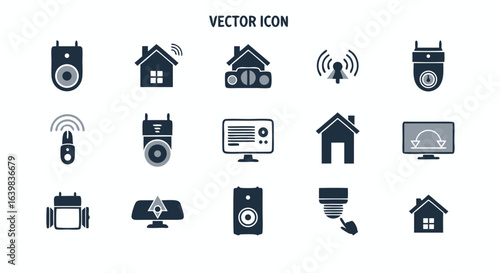 Collection of minimalistic wireless and home automation vector icons illustrating various devices and connectivity concepts used in smart home