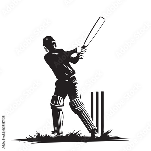 Cricket player silhouette vector design concept black and white illustration.