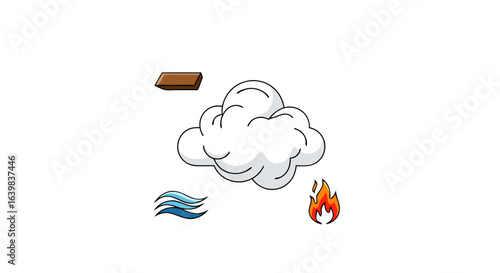 Illustration of Natural Elements Representation with Dynamic Clouds and Fire Accents for Artistic Design