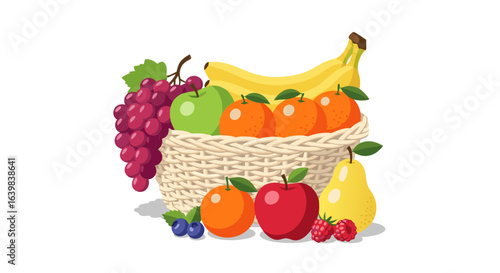 Vibrant Fruit Basket with a Diverse Selection of Fresh, Juicy, and Colorful Fruits Ideal for a Healthy Snacking Experience and Nutritious Breakfast