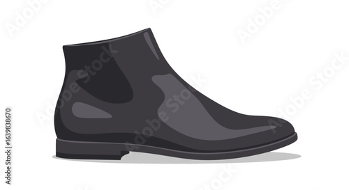 Minimalist digital illustration of a black leather professional dress boot on a white background suitable for fashion and footwear design concepts