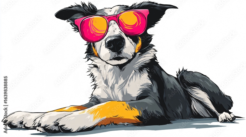 Cute Cartoon Colorful Dog with Sunglasses on White Background Cute Cartoon Colorful Dog with Sunglasses on White Background