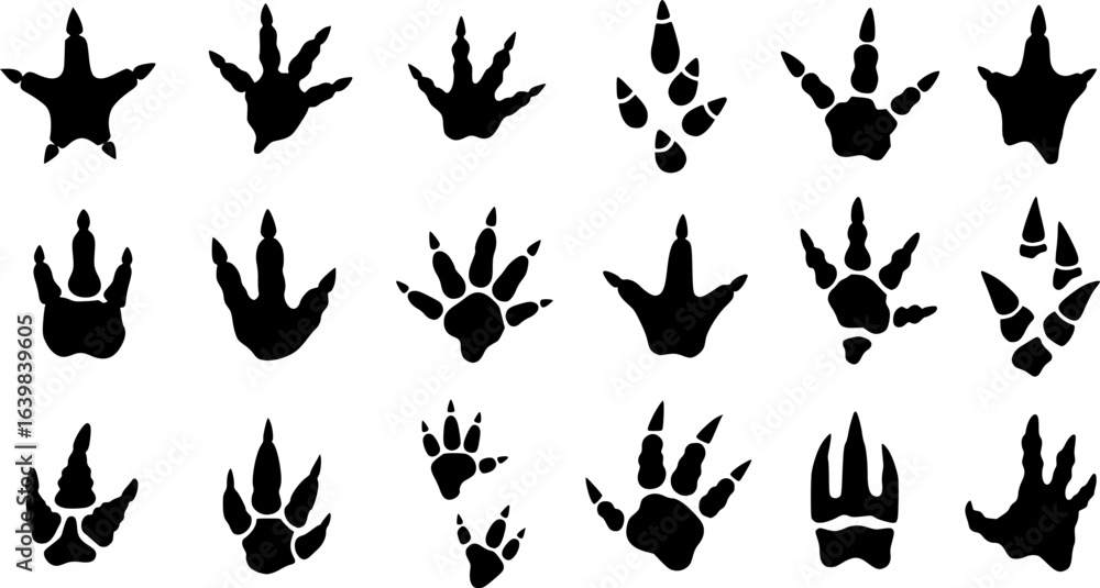 Fototapeta premium Dinosaur Track vector icon set. Dinosaur Footprints illustration sign collection. trace symbol or logo. 