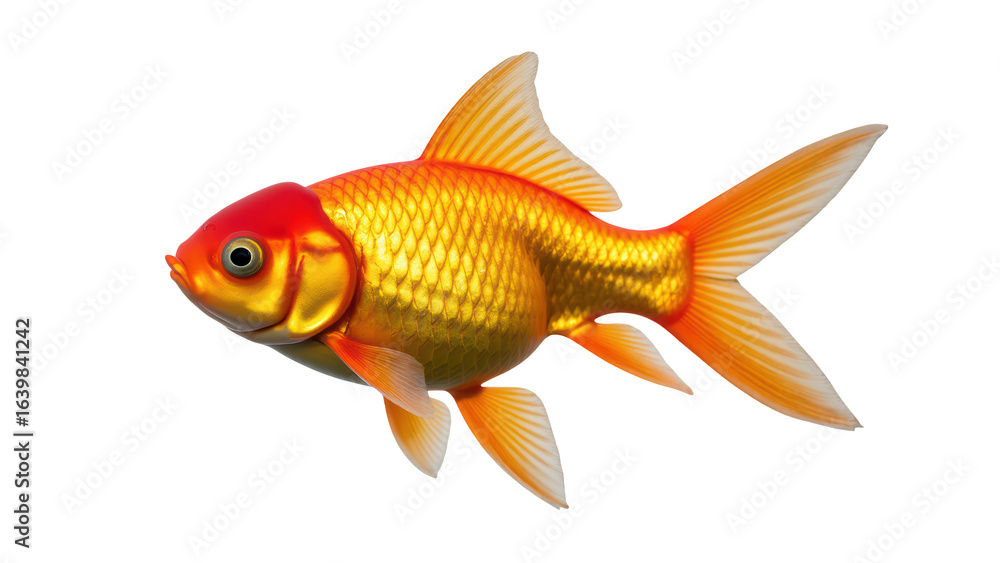 Obraz premium Golden fish swimming gracefully in water, showcasing vibrant colors and intricate details. symbol of prosperity and good fortune